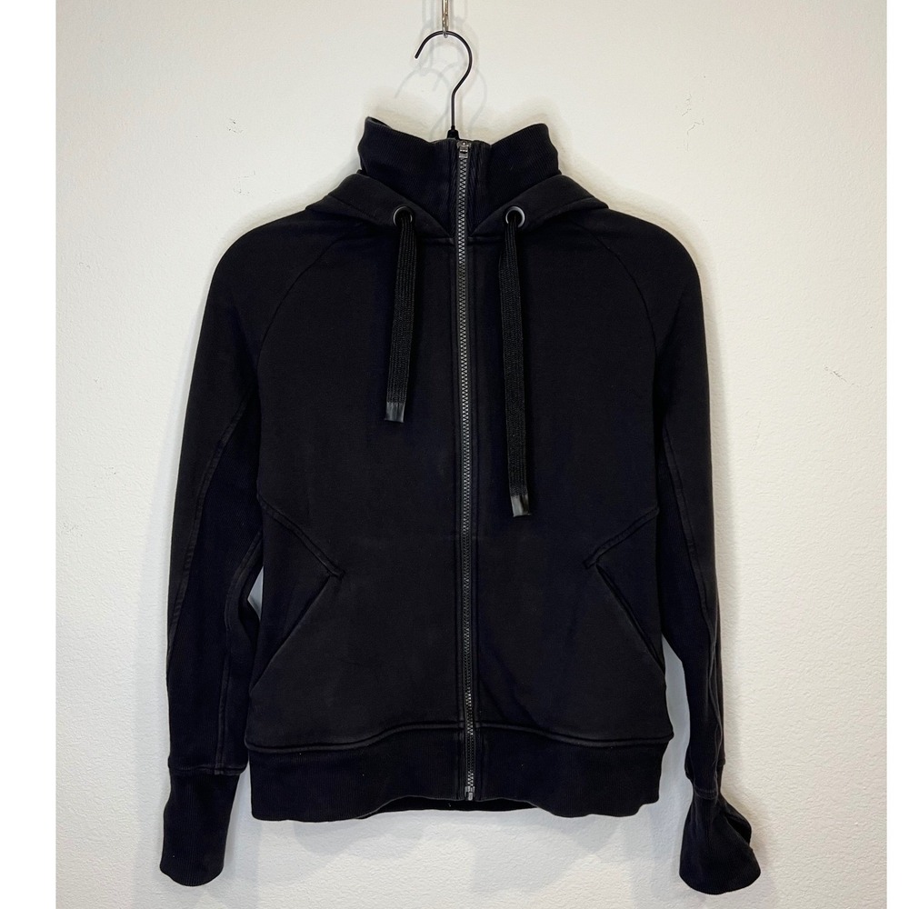 Athleta Womens Hoodie Full Zip Thumbholes Fleece Lined Black S